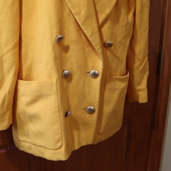 Escada Golden Yellow Double Breasted Blazer West Germany Angora Wool L - Picture 5 of 16
